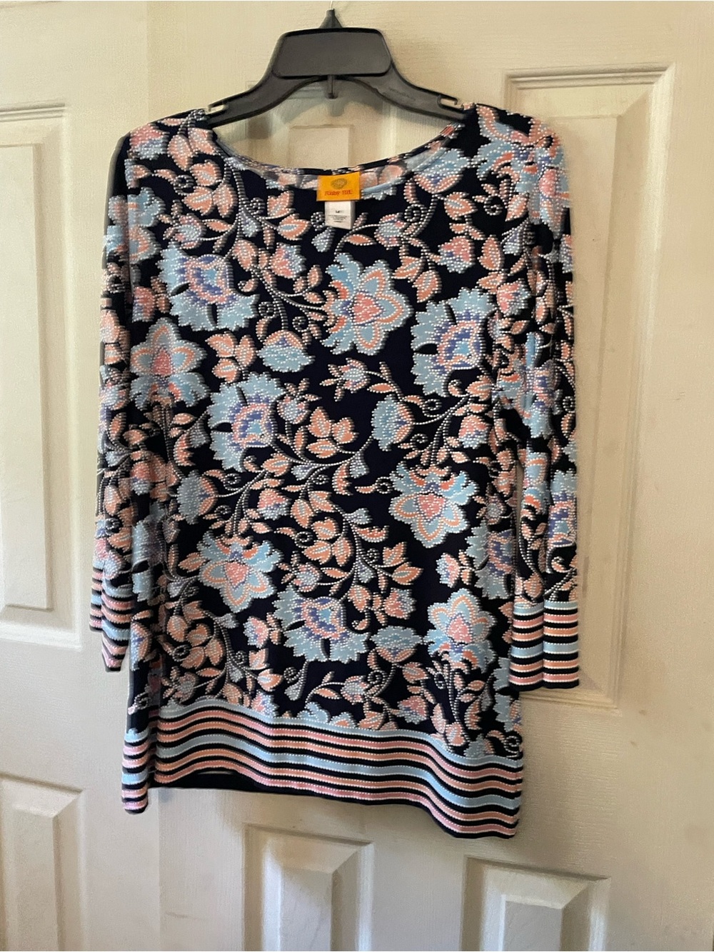 Ruby Rd Blue teal and coral pattern blouse Size Medium
